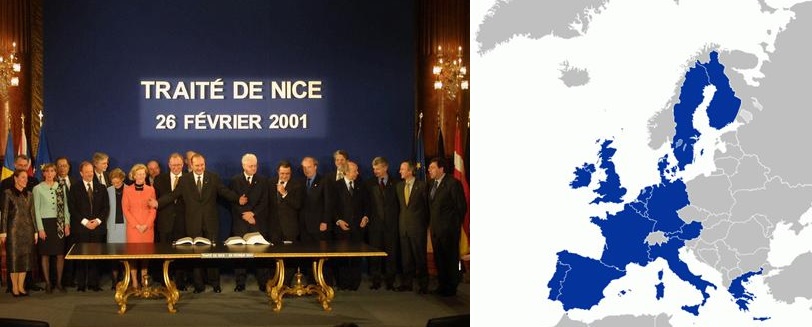 Un 26 de enero de 2001, los Quince estados miembros de la UE, firman el Tratado de Niza